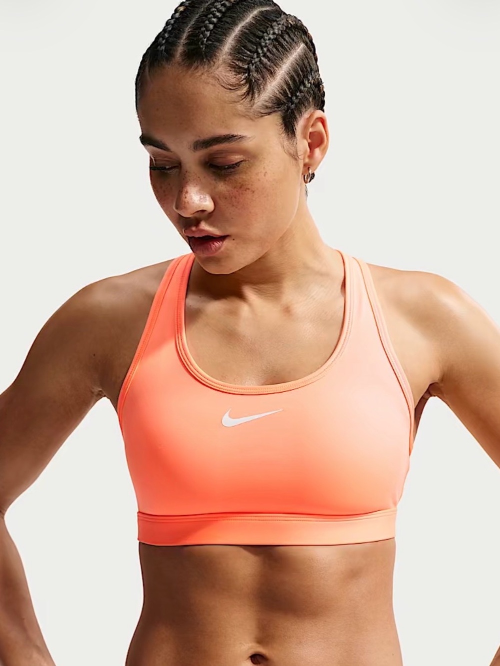 Nike Women Med Swoosh Med Support Padded Racerback Sports Bra Orange Pulse